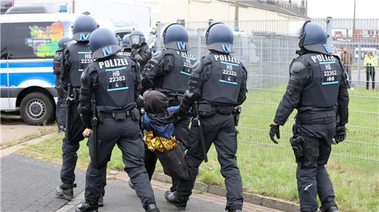 Weil sie ihre Vermummung nicht ablegen wollten, sind einige Protestierende weggetragen worden. 