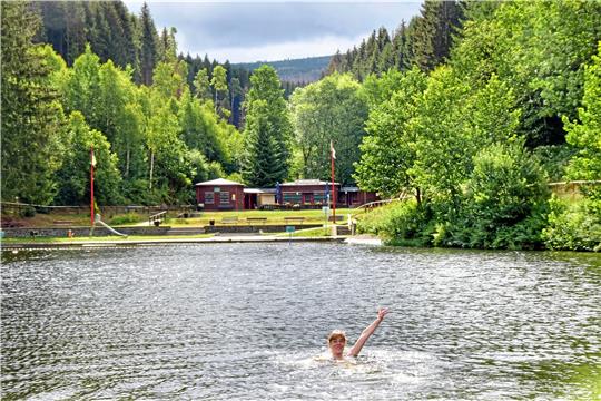 Wenn sie das erste Mal am Tag morgens um 5.30 Uhr ins Wasser springt, hat Frauke Lages meistens das Waldschwimmbad Okerteich ganz für sich allein. Foto: Neumann