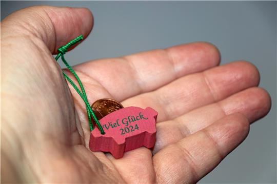 Wird‘s ein gutes Jahr, wird‘s ein schlechtes Jahr? Wie auch immer – die kleinen rosa Glücks-Borstenviecher mit dem Centstück im Rückenschlitz begleiten Sie durch die kommenden 366 Tage, und sie geben sich bestimmt Mühe.  Foto: Hartmann