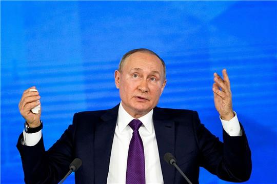 Wladimir Putin auf seiner jährlichen Pressekonferenz im vergangenen Jahr.