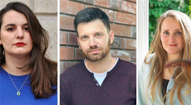 Wortwerk-Stipendiaten: Jonë Zhitia, Armin Wühle und Marie-Luise Eberhardt (v.l.). Einen gemeinsamen Auftritt gab es bisher noch nicht. Zur Premiere am 10. November wird es einen literarischen Austausch geben.