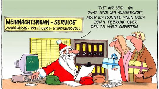 Wundervoll modern ist sie eingerichtet, die Weihnachtsmannvermittlung für die Eltern von heute. Dumm nur, dass der 24. Dezember bei allen so beliebt ist.