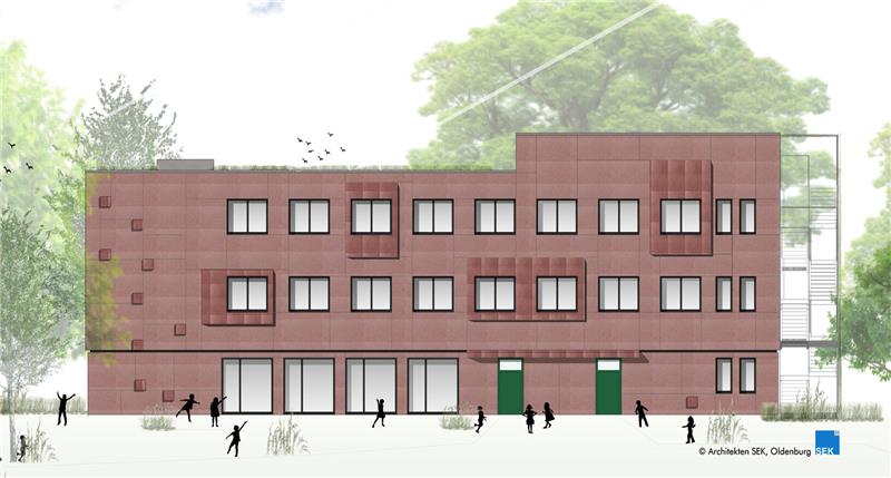 Zukunftsausblick: Wenn alles fertig ist, soll der Anbau mit Mensa so aussehen.