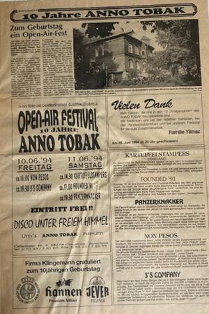 Clausthaler Kultkneipe „Anno Tobak“ feiert 40. Geburtstag Zum Zehnjährigen des „Anno Tobak“ gibt es ein ganzes Festival – und eine Sonderseite.