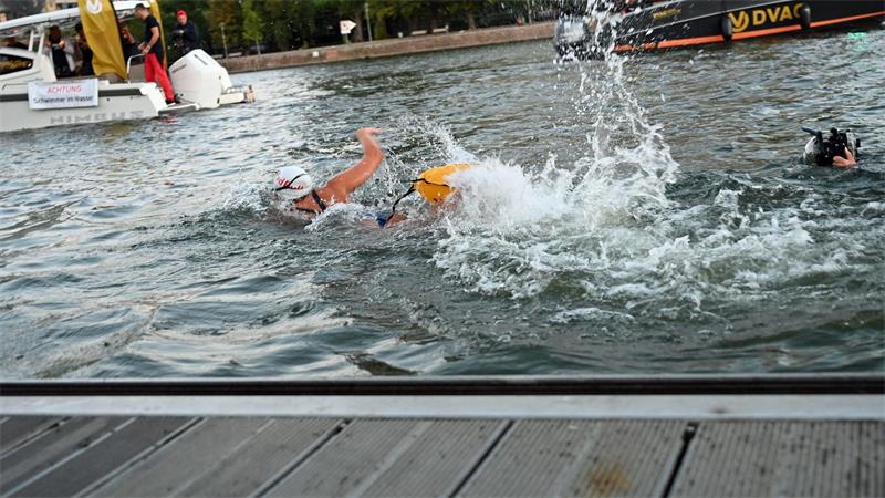 Extremschwimmerin – Durch Main und Rhein gegen das Ertrinken Zusätzliche Herausforderungen bringt das derzeitige Niedrigwasser im Rhein.