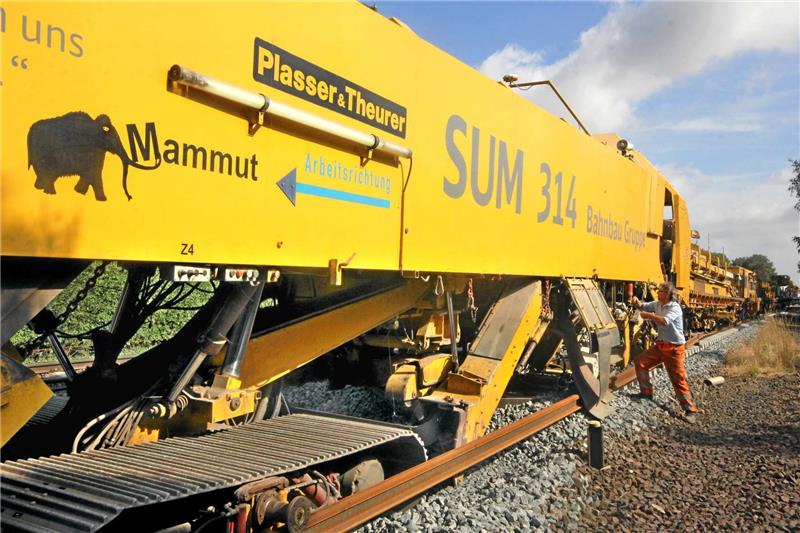 <p>Der Mammut glänzt in der Sonne – und macht ordentlich Spektakel, wenn er sich mit maximal 350 Metern pro Stunde beim Gleisbau voranschiebt. Derzeit ist er in Schladen im Einsatz. Fotos: Gereke</p>