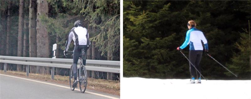 <p>Ein Osterwochenende der Kontraste: Die Skilangläufer waren noch unterwegs, die Radfahrer rollten schon über den Harz. Fotos: Mika Beckmann</p>