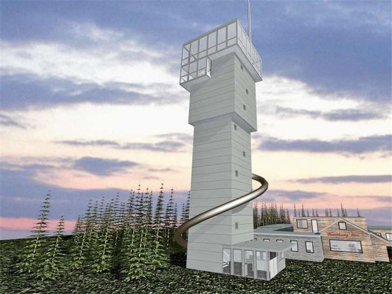<p>So soll der Aussichtsturm aussehen, der wahrscheinlich nächstes Jahr auf dem Wurmberg errichtet wird. Die Investorin ist zuversichtlich, dass das Bauwerk im Herbst 2018 steht. Zu erkennen ist, dass der Turm vor der Gaststätte gebaut wird. Grafik: Richter-Architekten</p>